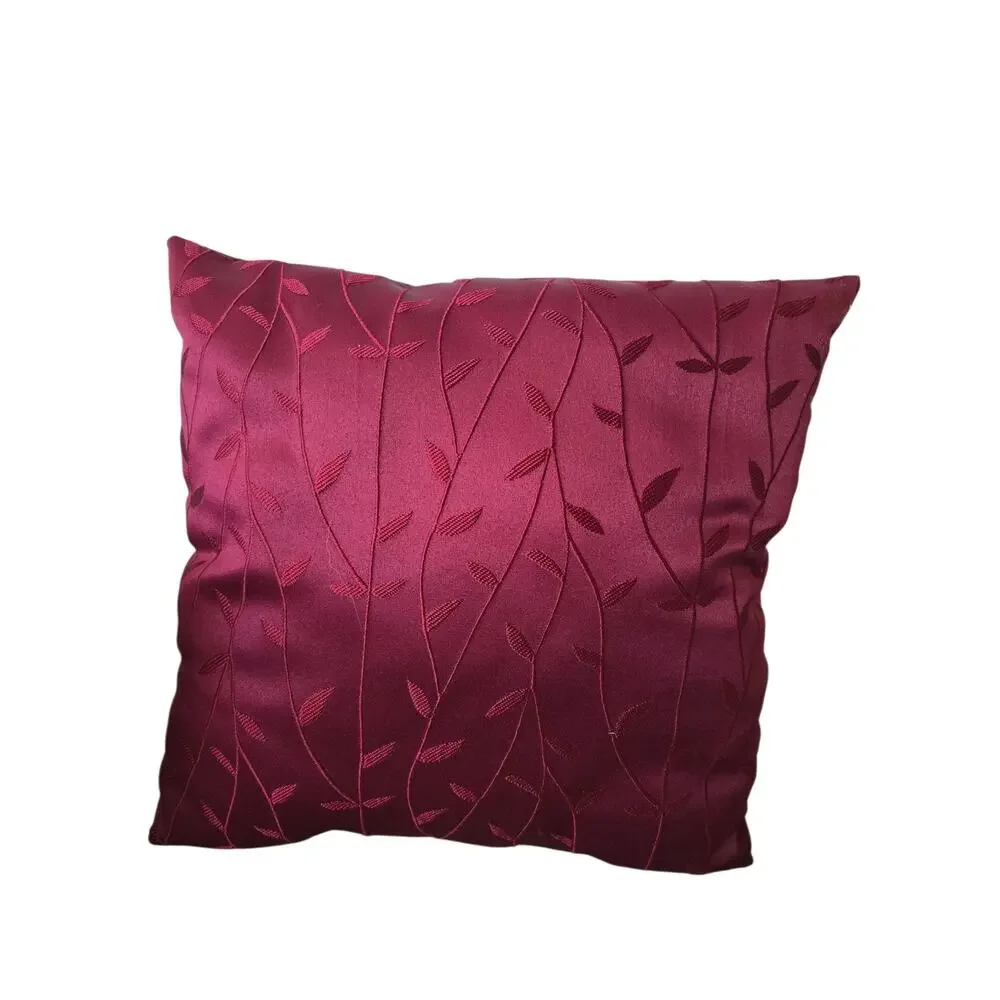Set of 2 Throw Pillows Burgundy Flowing Leaf Design